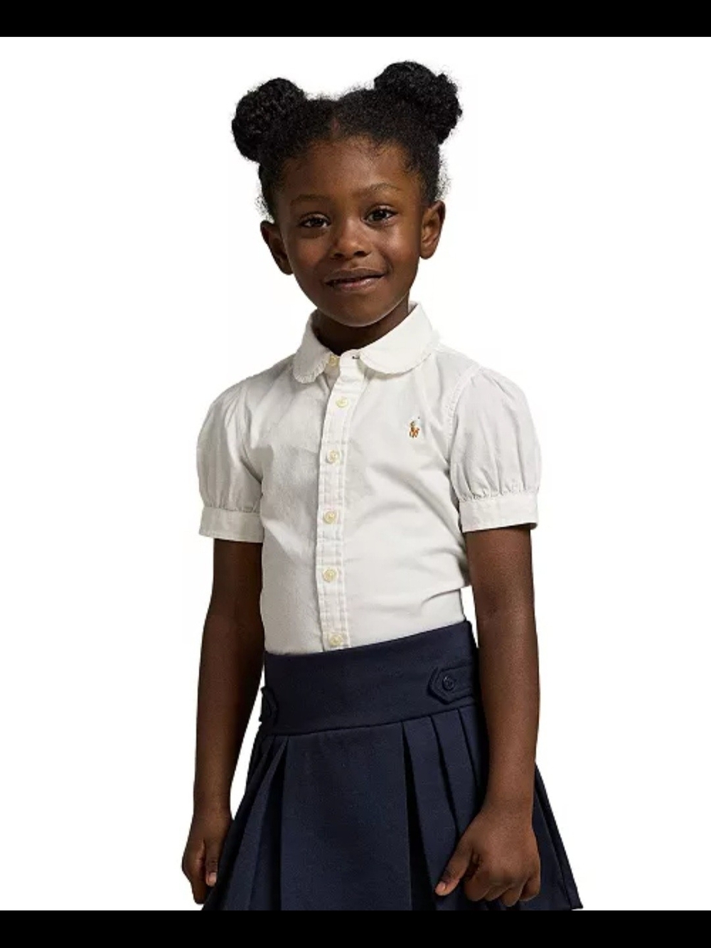 Ralph Lauren Girls' White Puff-Sleeve Shirt With Ruffled Peter Pan Collar